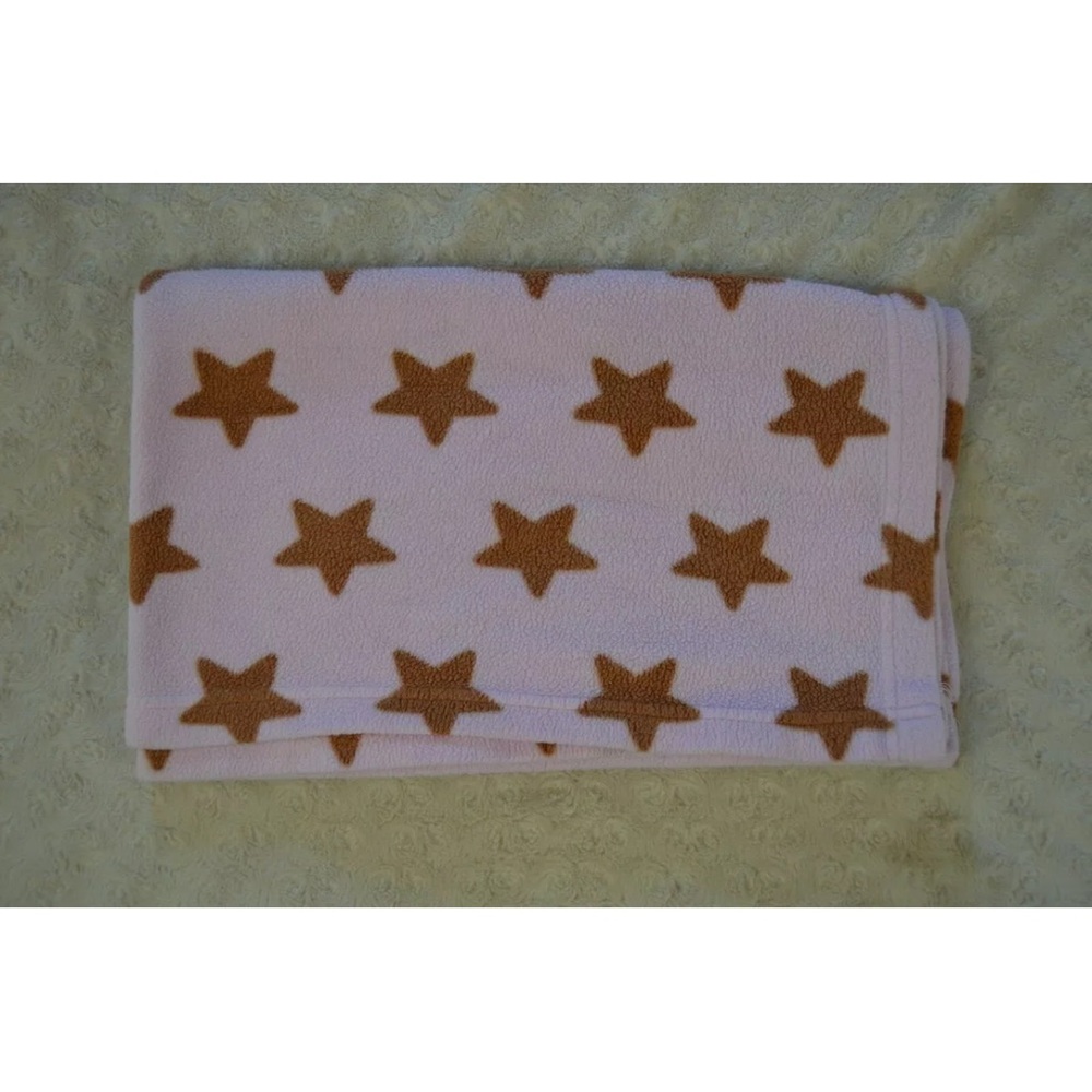 Bean Sprout Stars Print Baby Blanket Fleece Security Lovey Pink Brown Beansprout